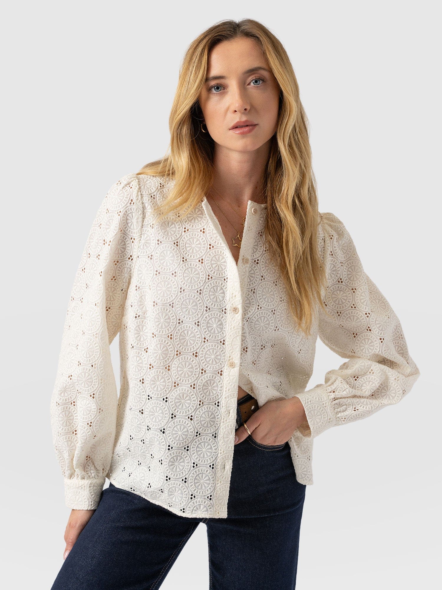 Tabitha Blouse Cream Broderie - Women's Blouses | Saint + Sofia® EU